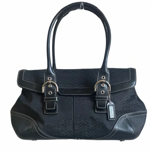 Coach Bags Coach Signature Black Jacquard Leather Logo Soho
